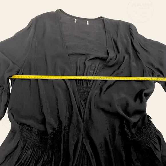 Mystical Avant Garde Black Duster Kimono | Smocked Waist Pockets Ruffle Art Wear - Picture 7 of 9